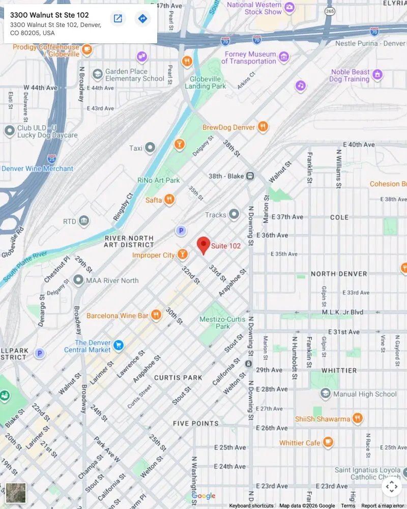 Map to We Are Meant To Move, 3300 Walnut St, Suite 102, Denver CO 80205